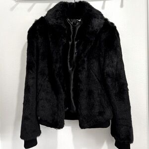 H&M black faux fur jacket, size XS